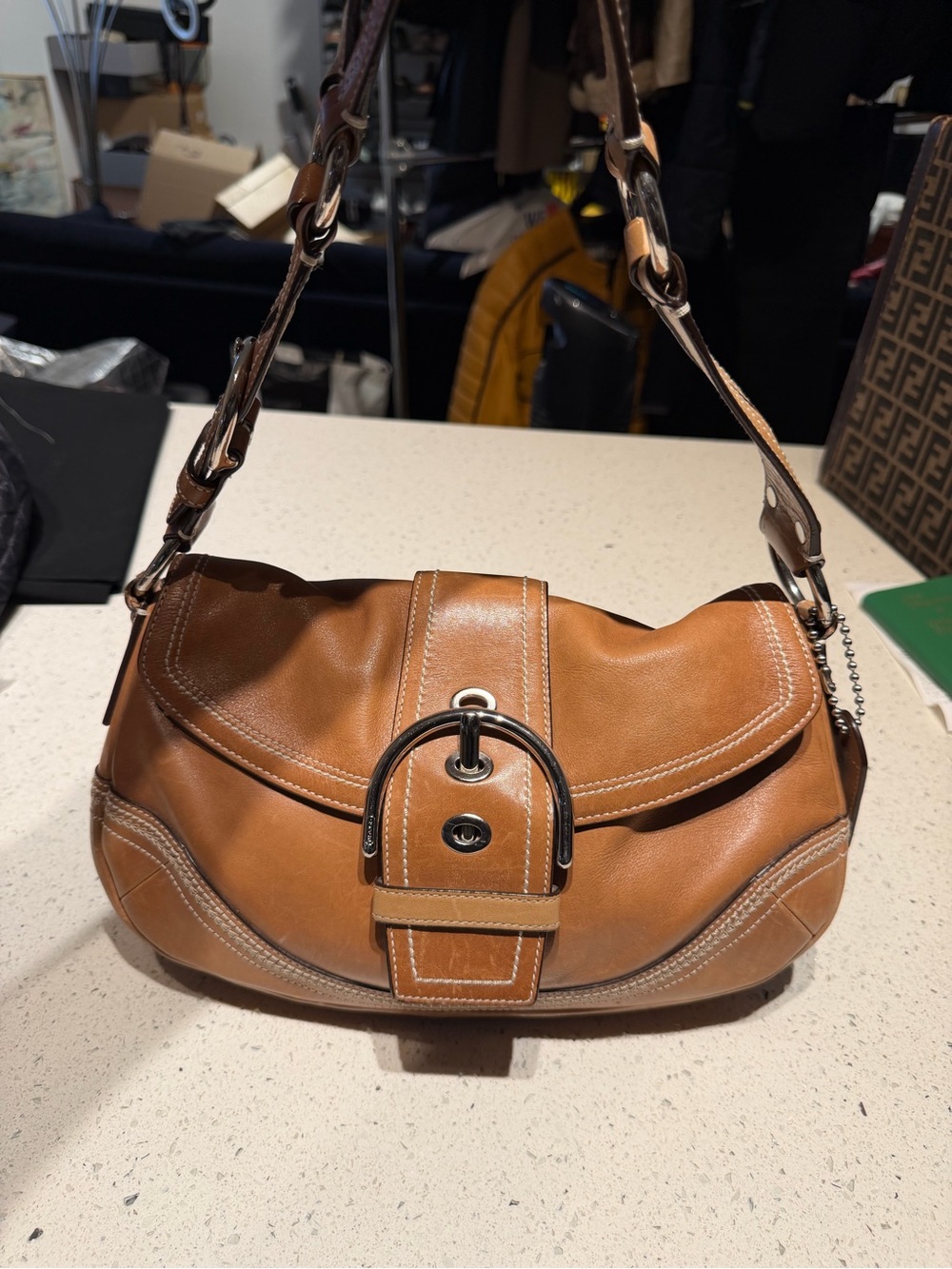 Coach vintage soho Tan medium Shoulder Bag with Buckle Accent
